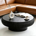 Round Coffee Table for Living Room Modern Black Fluted Coffee Table 39.3 inch Low Round Drum Coffee Tables for Living Room (Black, 39.3')