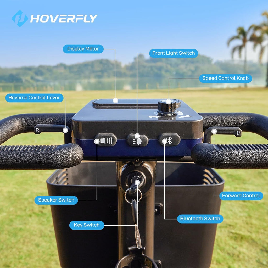 Hoverfly T5 Mobility Scooter for Seniors, Max 16.8-Mile Range & 5 mph, 3-Position Seat & Anti-slip Rear Wheel, Removed Battery & Quick Fold Design, Solid 9' Tire&330 lb Capacity, Ease of Assembly Blue