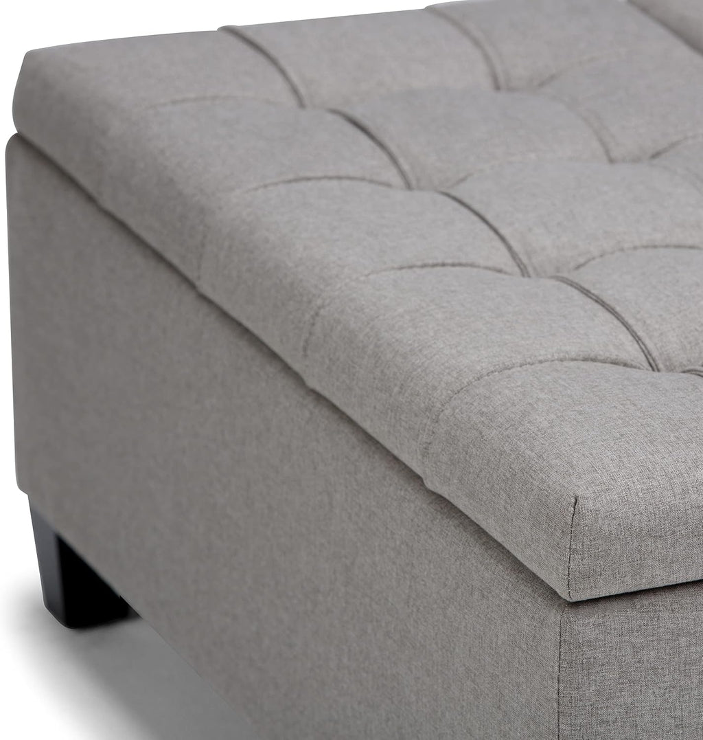 SIMPLIHOME Harrison Coffee Table Storage Ottoman - 36 inch Wide Upholstered Linen Look Fabric Square Lift-Top Ottoman in Dove Grey, Transitional Ottoman for Living Room with Hidden Storage