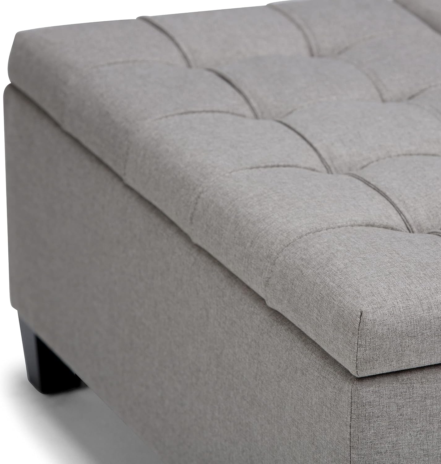 SIMPLIHOME Harrison Coffee Table Storage Ottoman - 36 inch Wide Upholstered Linen Look Fabric Square Lift-Top Ottoman in Dove Grey, Transitional Ottoman for Living Room with Hidden Storage