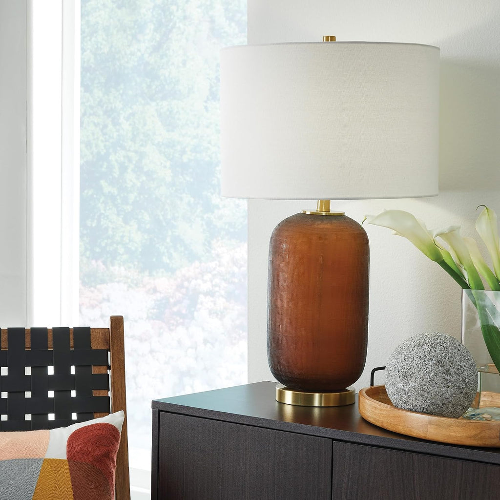 Signature Design by Ashley Farberman Transitional Metal Table Lamp with 3-Way Switch, Orange & Metallic
