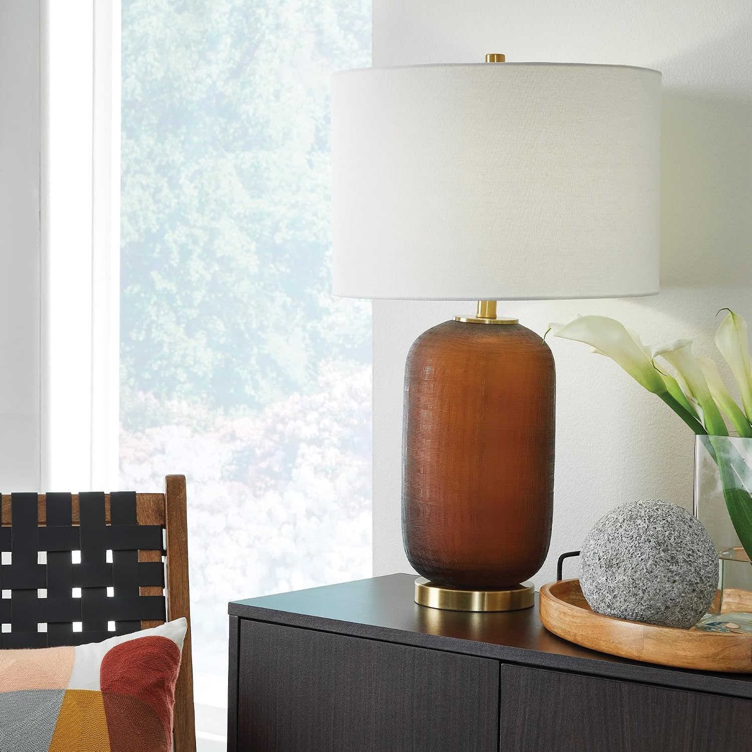Signature Design by Ashley Farberman Transitional Metal Table Lamp with 3-Way Switch, Orange & Metallic