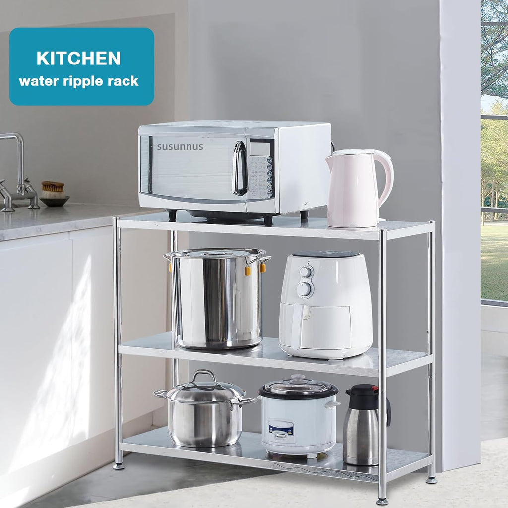 susunnus Stainless Steel Shelves 39.4in-3 Tier, Stainless Steel Shelf Organizer, Kitchen Storage Shelves, Artistic Texture, Pragmatic & Sturdy & Waterproof