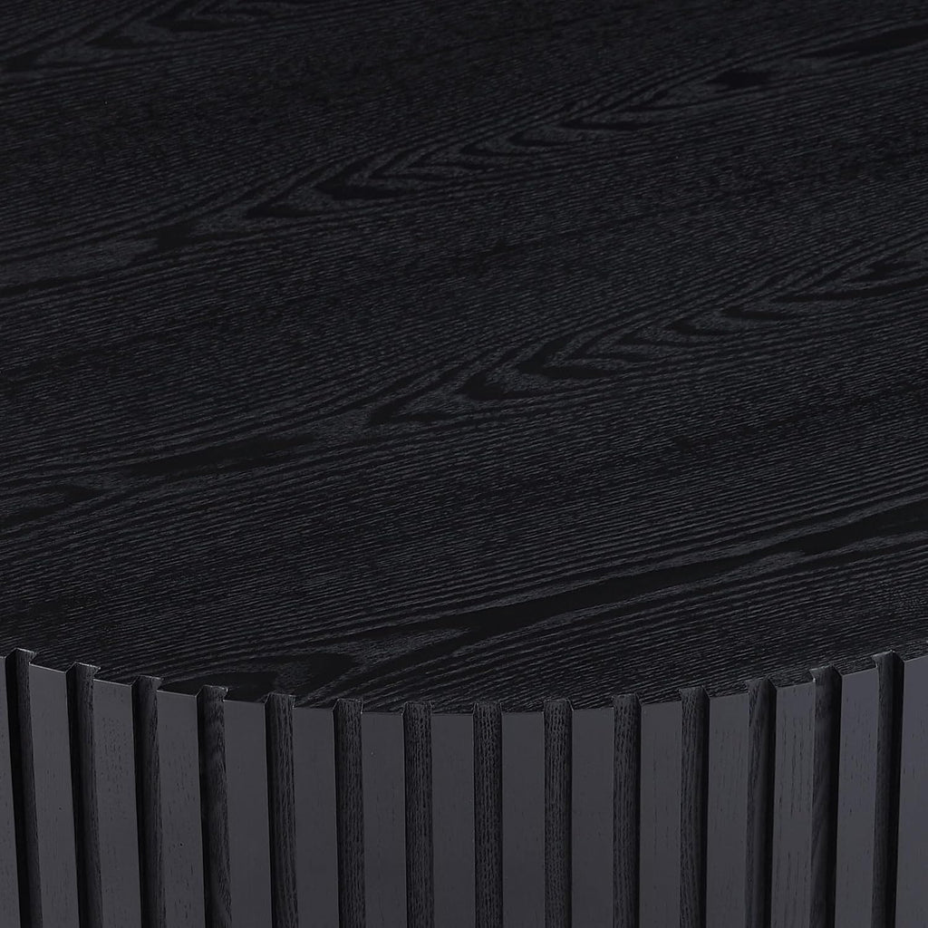 JUSTONE 31.5' Modern Farmhouse Black Round Coffee Table - Wood Drum Accent Table for Living Room,Handcrafted Relief Carving,ø31.5' x 13.8'H (Black)