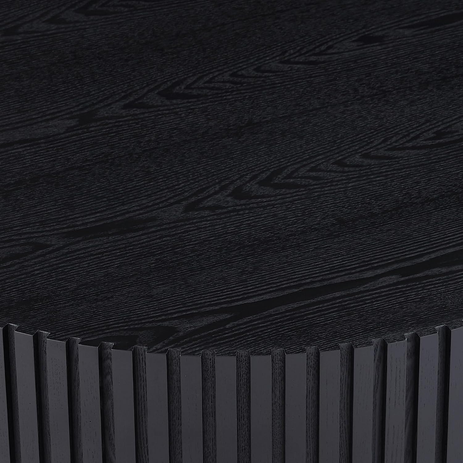 JUSTONE 31.5' Modern Farmhouse Black Round Coffee Table - Wood Drum Accent Table for Living Room,Handcrafted Relief Carving,ø31.5' x 13.8'H (Black)