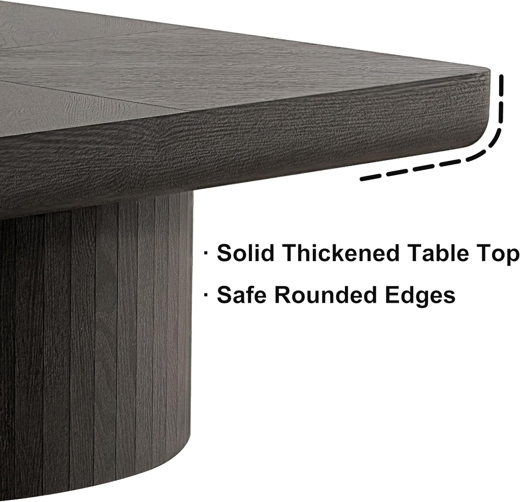 KEIKI Nesting Coffee Table Set of 2, Modern Wooden Coffee Tables with Fluted Cylindrical Base, 34.6' Square Coffee Table & 23.6' Side Table, Space-Saving Living Room Accent Tables, Black