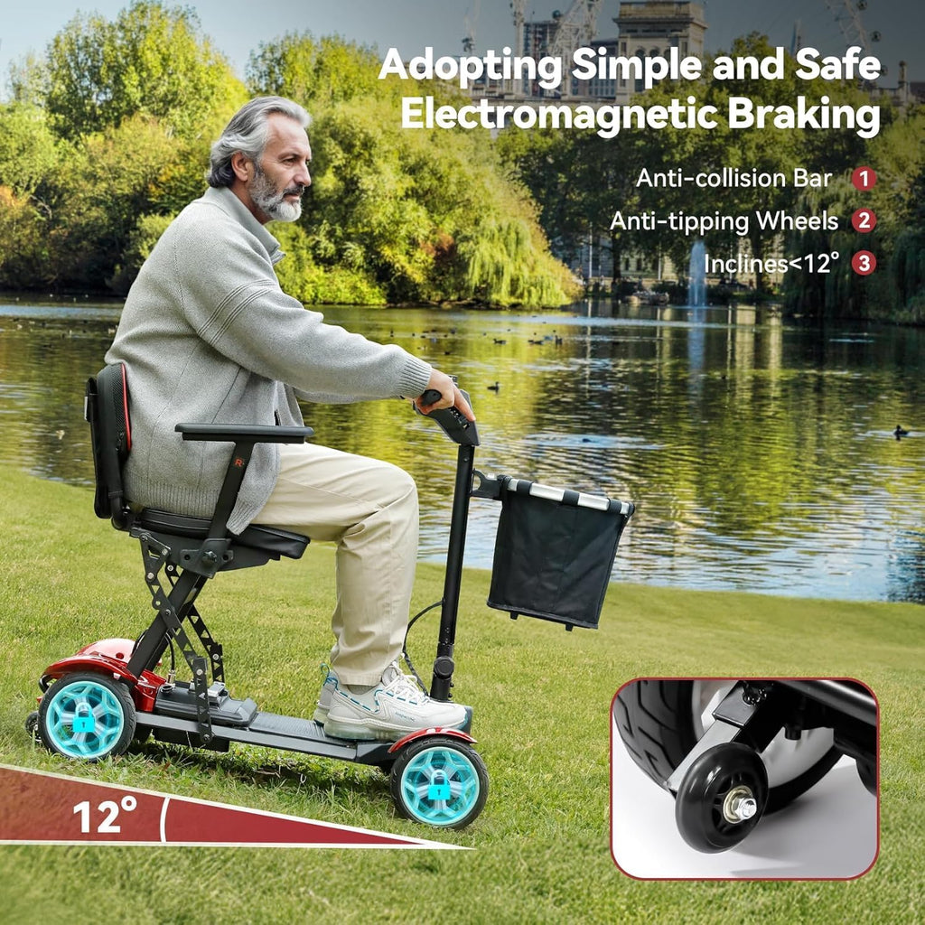 Wheelwavi Lightweight Mobility Scooter for Seniors, 20-25 Miles Portable Mobility Scooter for Travel, Removable Lithium Battery, Scooter for Adults with 330 lbs Capacity LED Headlights-RED