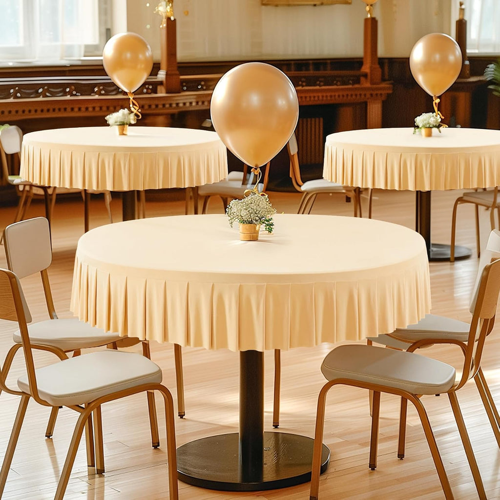 8 Pack Champagne Spandex Round Tablecloths for 60 inch Tables, Stretchy Fitted 5FT Round Table Cloths with Skirt for Wedding Party Dining Banquet