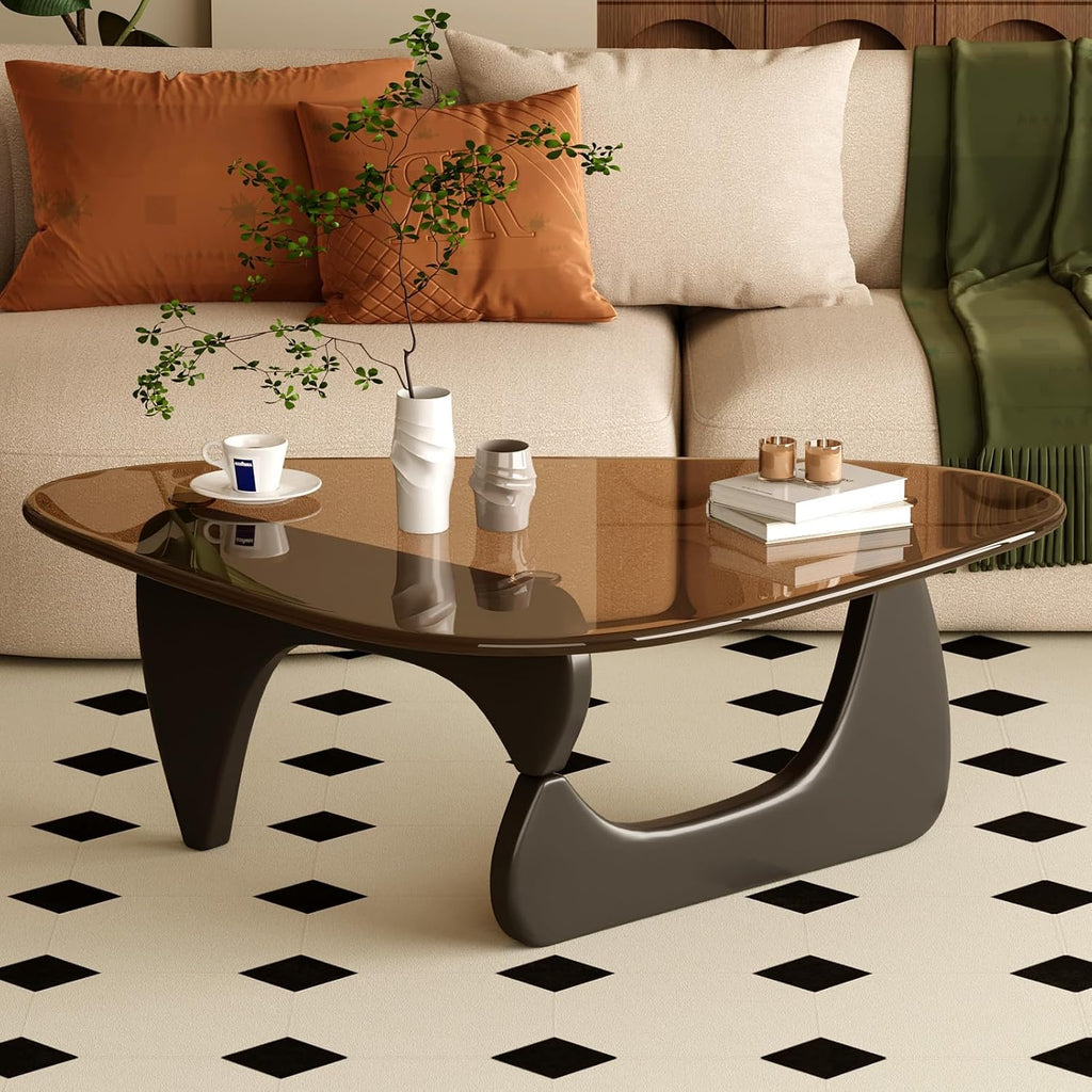 Coffee Table for Living Room Mid Century Modern Center Table with Glass Top and Wood, 36 Inch, Black Brown