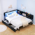 Ball & Cast Full Size Daybed with Bookcase Storage and Charging Station,Corner Bed Frame W/Storage Drawers,Full Metal Daybed W/LED Lights,Bedroom Furniture for Apartment,Guest Room,Living Room,Black
