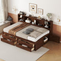 Hanuq Full Size Wooden Captain Bed with Bookcase Headboard | ﻿ Platform Bed with 4 Under-Bed Storage Drawers and Built-in Shelves, No Box Spring Needed, 550 Lbs Weight Capacity