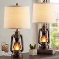 Farmhouse Rustic Table Lamps for Bedroom Set of 2, Vintage Lantern Lamp with Dual USB Charging Ports,25' Retro Antique Bedside Nightstand Desk Lamp for Living Room End Table Entryway, 4 Bulb Included