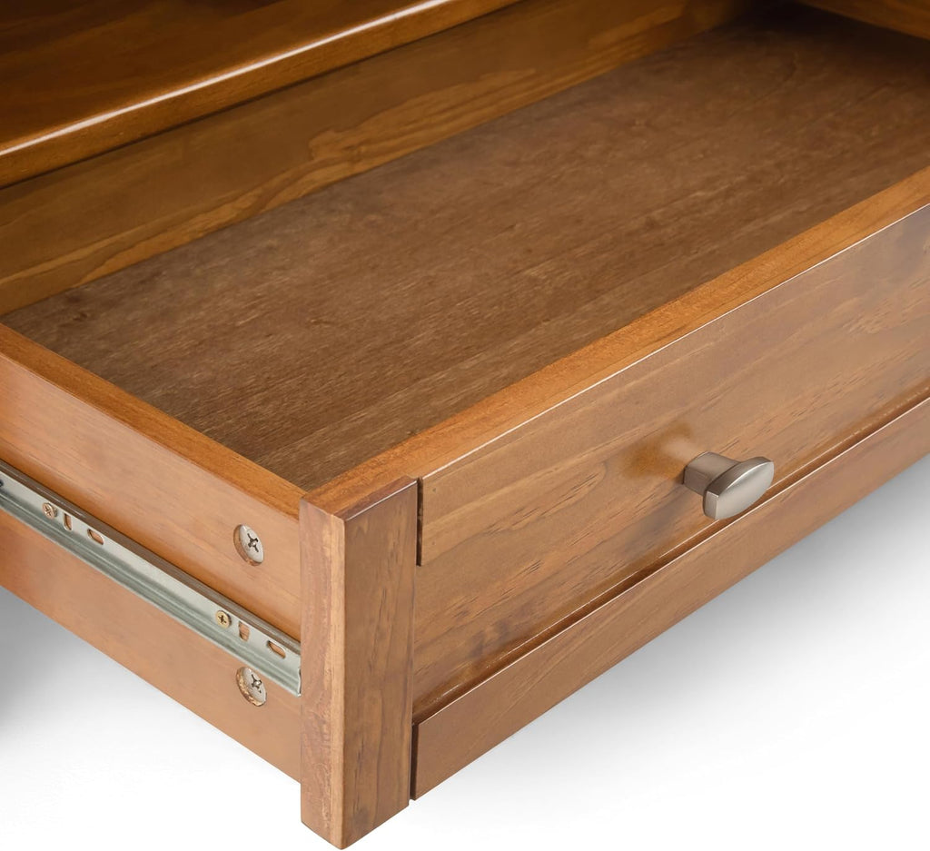SIMPLIHOME Warm Shaker Square Coffee Table - 36 inch Wide Solid Wood Cocktail Table in Light Golden Brown, Transitional Living Room Table with Large Storage Drawer and Open Shelf for Sitting Area