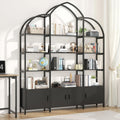 85.8' Tall Arched Bookshelf with Door, 5-Tier Etagere Bookcase with Storage Cabinet Shelf, Triple Wide Industrial Bookshelf, Free Standing Display Shelf for Living Room Home Office, Black
