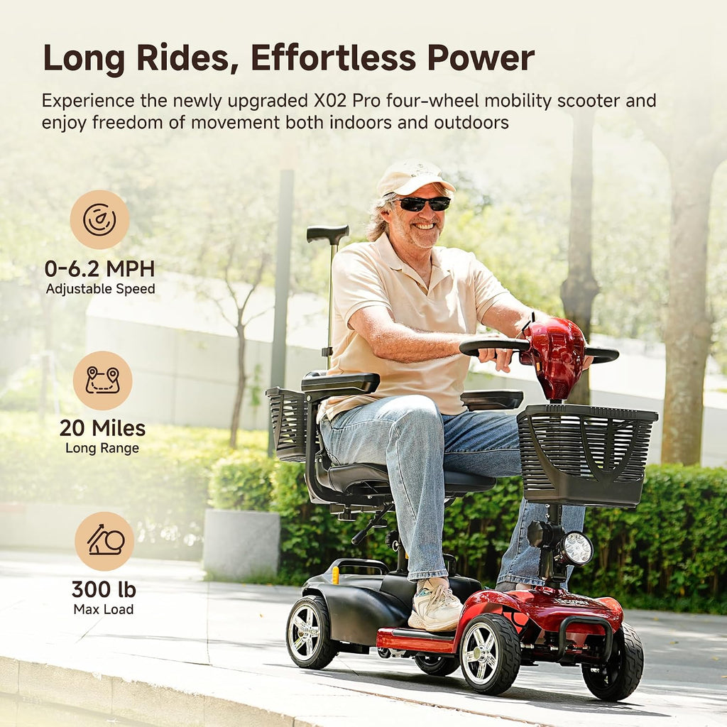 iScooter 20Miles Mobility Scooter, Up to 300LBS 4 Wheels Electric Mobility Scooter for Seniors & Adults, Electric Wheelchair with Removable Battery, Dual Baskets, Crutch Holder, USB Port, Long Range
