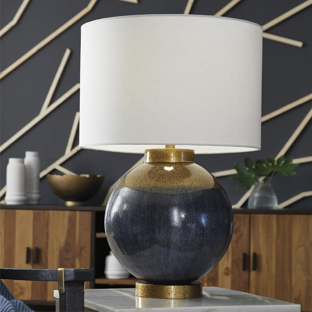 Signature Design by Ashley Adara Retro Metal Table Lamp with 3-Way Switch, Blue & Metallic