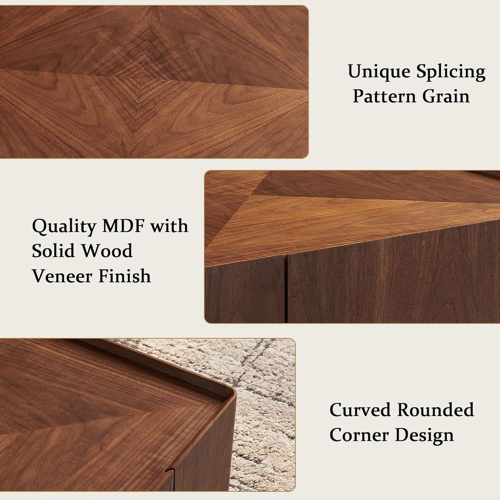 SSLine 35.4-Inch Square Coffee Table with Storage Drawers,Fully Assembled Wooden Coffee Table with Solid Wood Veneered Mid-Century Modern Cocktail Center Tables for Living Room Office,Walnut