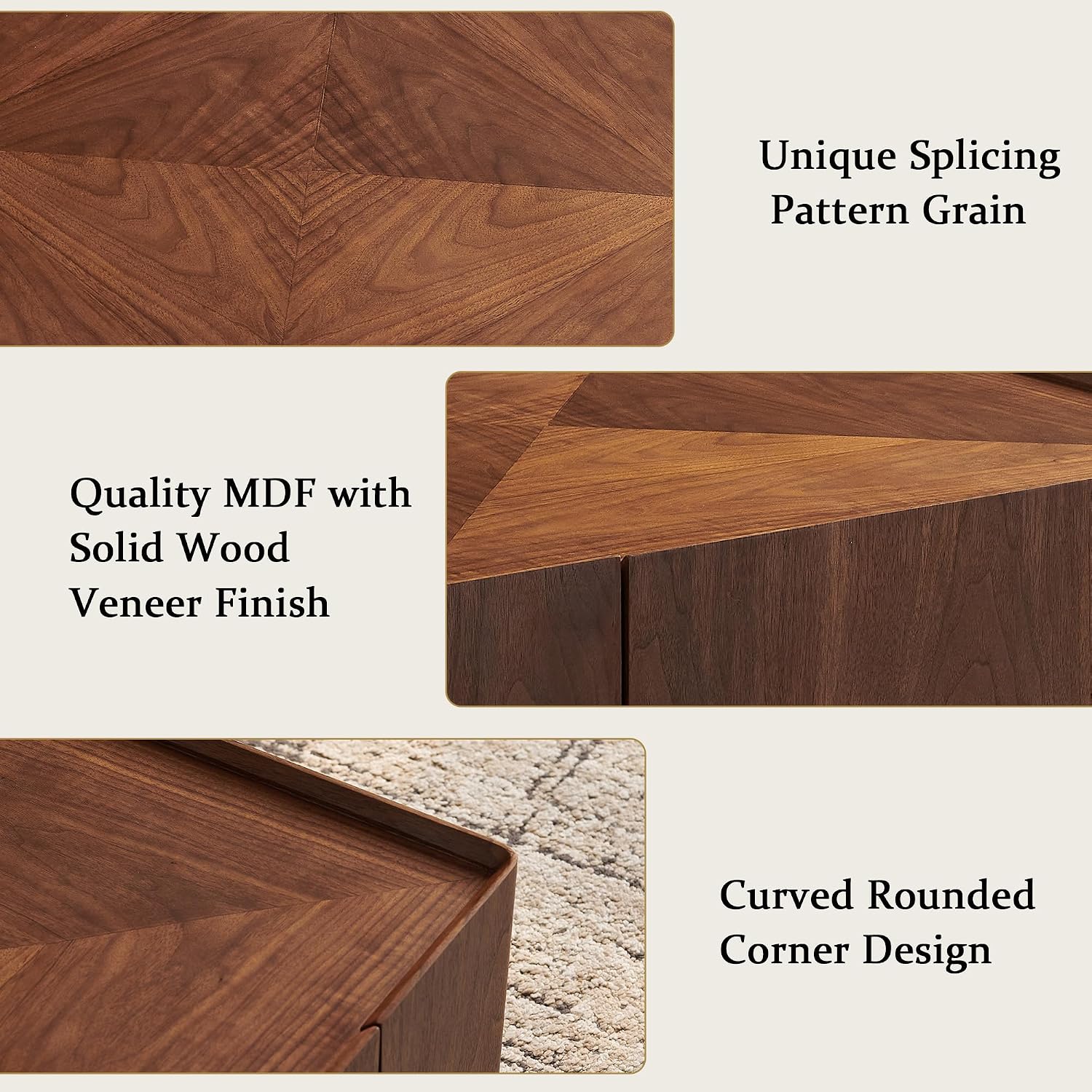 SSLine 35.4-Inch Square Coffee Table with Storage Drawers,Fully Assembled Wooden Coffee Table with Solid Wood Veneered Mid-Century Modern Cocktail Center Tables for Living Room Office,Walnut