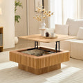 Lift Top Coffee Table Modern Handcraft Drum Coffee Table Table with Hidden Storage Space, Square Center Table for Living Room Apartment, Oak