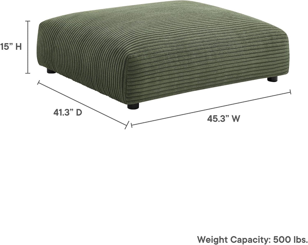 Modway Solace Modular Corduroy Ottoman in Fern - Oversized Square Ottoman Coffee Table - Corduroy Upholstered Ottoman Seat - Modern Large Footstool - Soft Sitting Stool Couch Table for Living Room