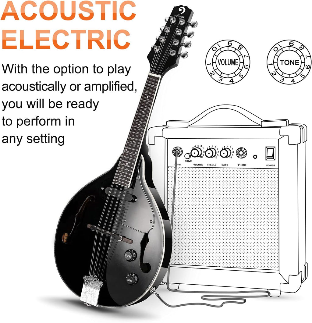 Vangoa Mandolin Instrument Mahogany Acoustic Electric A Style Mandolin Musical Instrument for Beginner Adults Teens Kids, Black