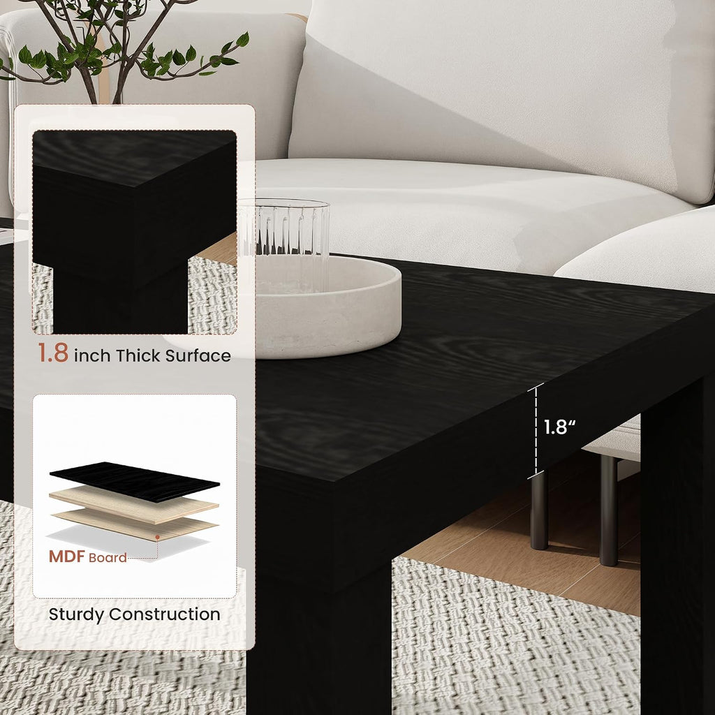 Modern 3 Piece Coffee Table Set, Rectangle Coffee Table with 2 Wood End Tables Thick Frame Living Room Table Sets for Small Spaces