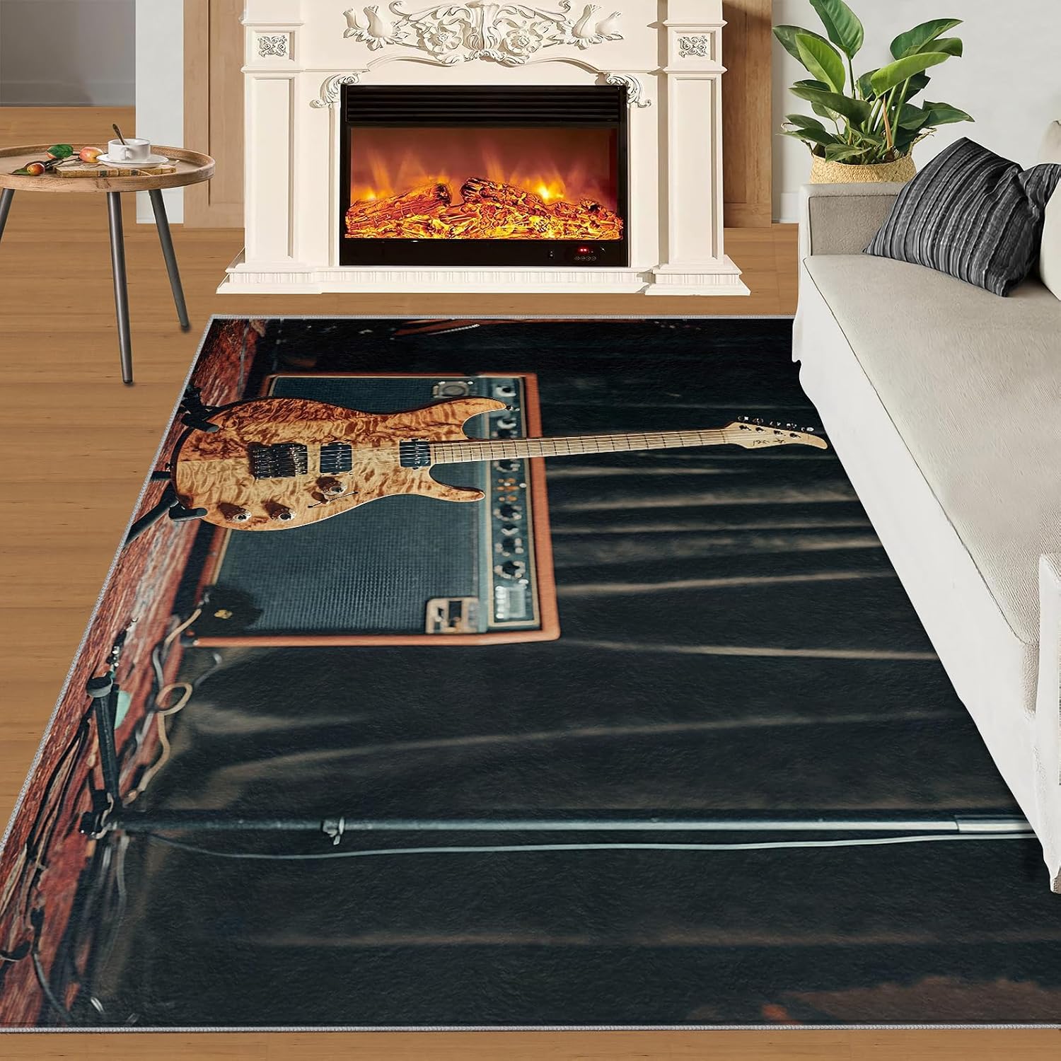 Guitar Rugs for Music Room - 5x7 Rug, Americana Guitars Rug, Musical Instrument Washable Area Rugs for Bedroom, Rock and Roll Carpet, Boys Room Carpet - Guitar Home Decor & Gift