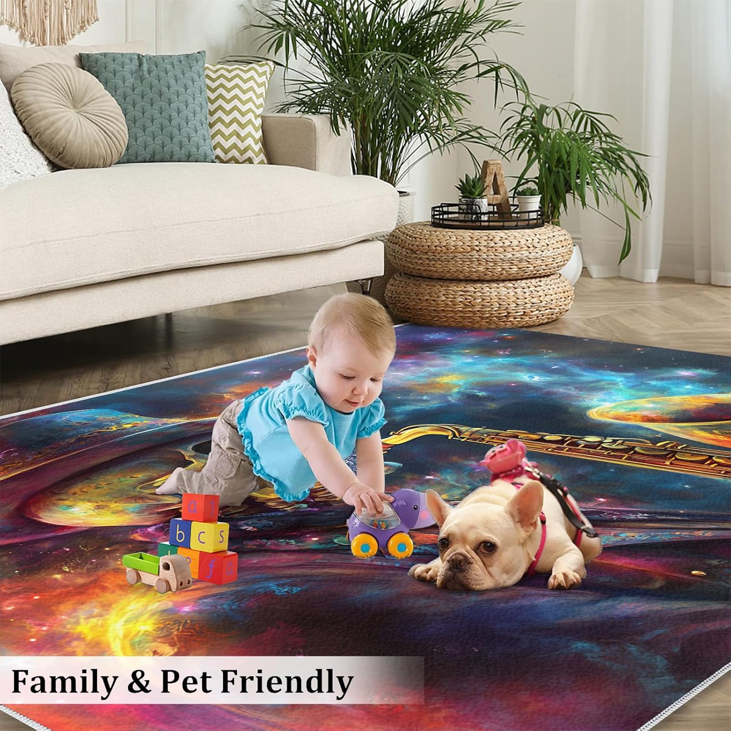 Saxophone Rug Large - 5x7 Rug, Skull Area Rugs for Living Room, Music Lovers Washable Carpet for Bedroom, Fantasy Galaxy Rugs, Boys Room Carpet - Saxophone Home Decor & Gift