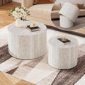 Round Wood Coffee Table Set of 2 Modern Circle Nesting Coffee Table Handcrafted Drum Nesting Table Nesting Coffee Tables for Living Room for Small Space (Travertine B (D18.2+D14.6 inch))