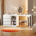 Tribesigns Vanity Desk with 3 Drawers and 2 Shelves, Small Makeup Table with Reversible Adjustable Storage Cabinet, Modern Corner Dressing Table for Bedroom, Makeup Room (Without Mirror) (Matte White)