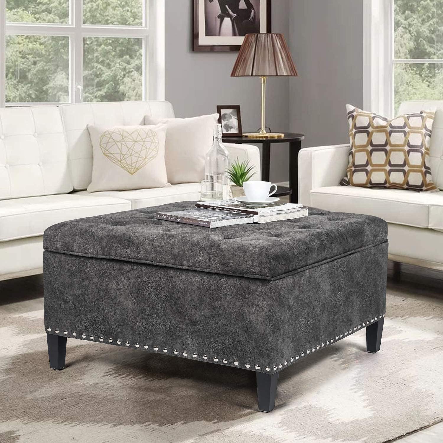 Joveco 30' Large Square Storage Ottoman Bench,Tufted Upholstered Coffee Table,Oversized Ottoman with Storage for Living Room Bedroom