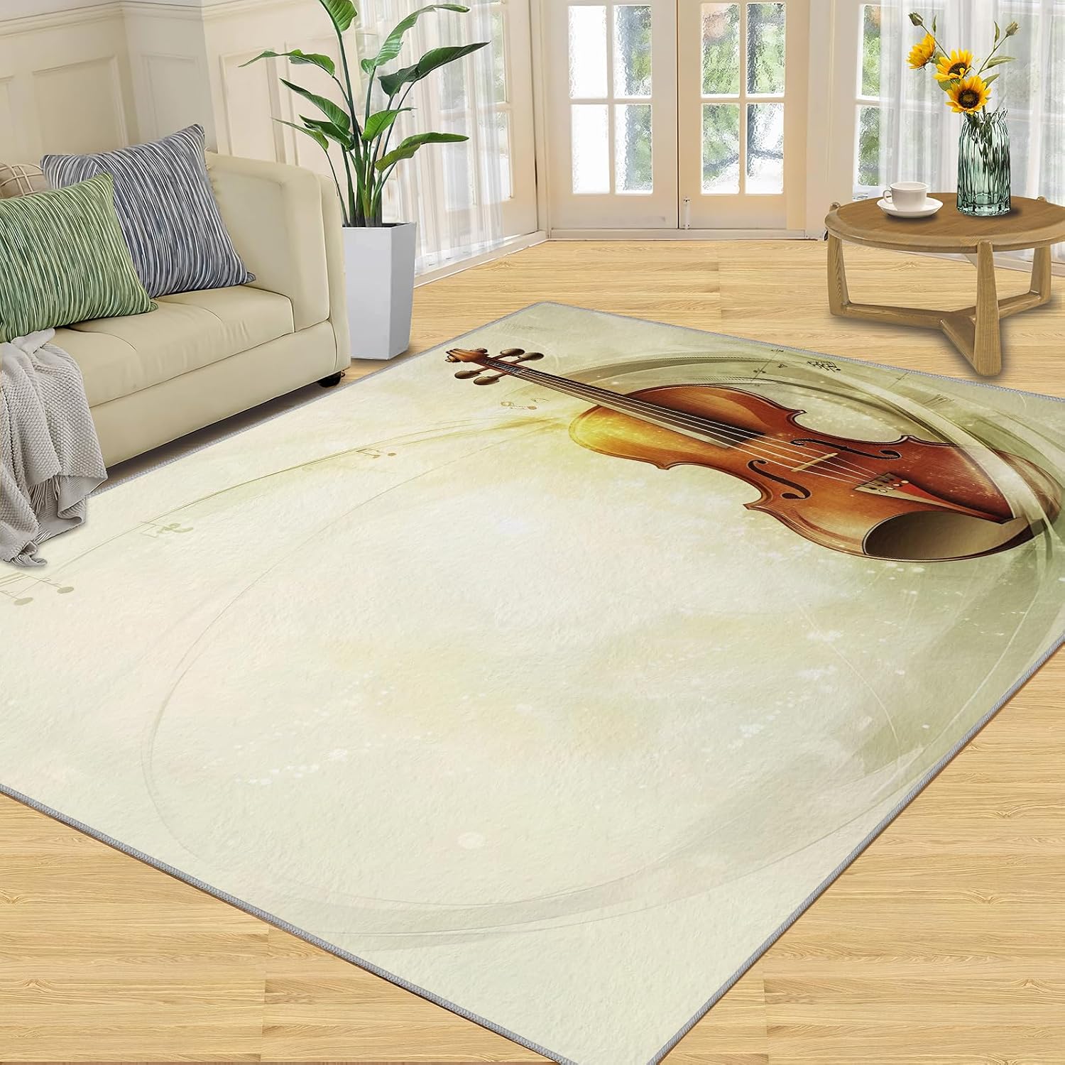 Guitar Area Rug 5x7-5x7 Rug, Musical Note Area Rugs for Living Room, Music Washable Rugs for Bedroom, Modern Music Carpet, Aesthetic Carpet - Guitar Home Decor & Gift