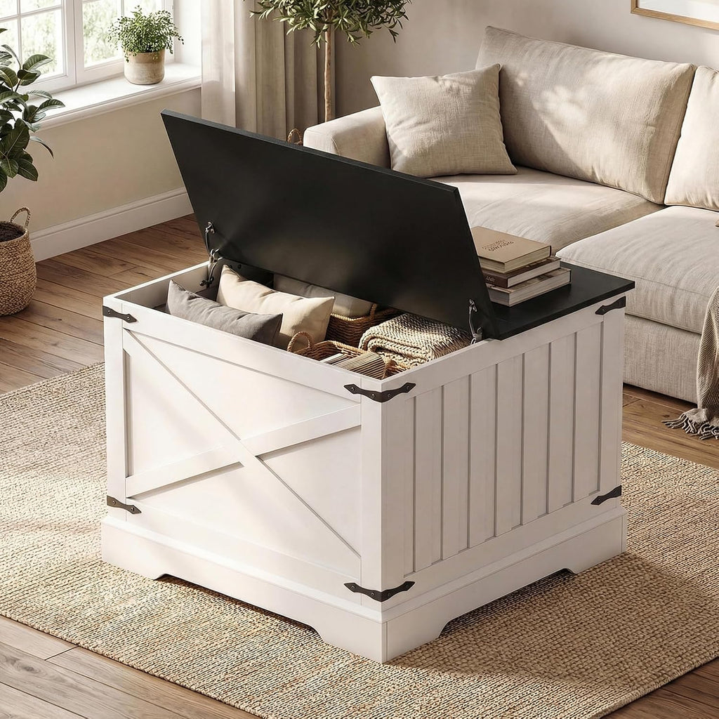 Giantex Farmhouse Lift Top Coffee Table, 31.5' Square Wood Center Table with Large Hidden Storage Compartment & Hinged Lift Top, Accent Cocktail Tea Table, Rustic Living Room Tables (Black)