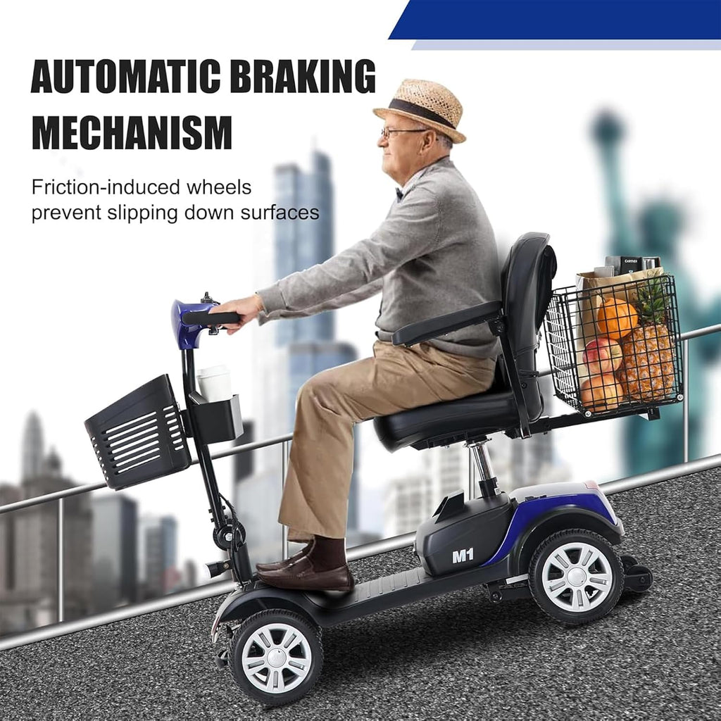 Mobility Scooters for Seniors & Adults 400 Lb Weight All Terrain,Portable 4 Wheel Powered Scooter,Lightweight Foldable Disability Electric Wheelchair,Front and Rear Led Lights,15 Miles,Blue
