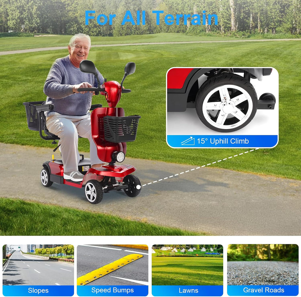 4 Wheels Eldryvon EV03 Electric Mobility Scooter for Seniors, Dual Baskets, 350W Powered Wheelchair with Rotating Seat, Foldable Motorized Scooter for Adult with USB Port, 300Lbs Capacity All Terrain