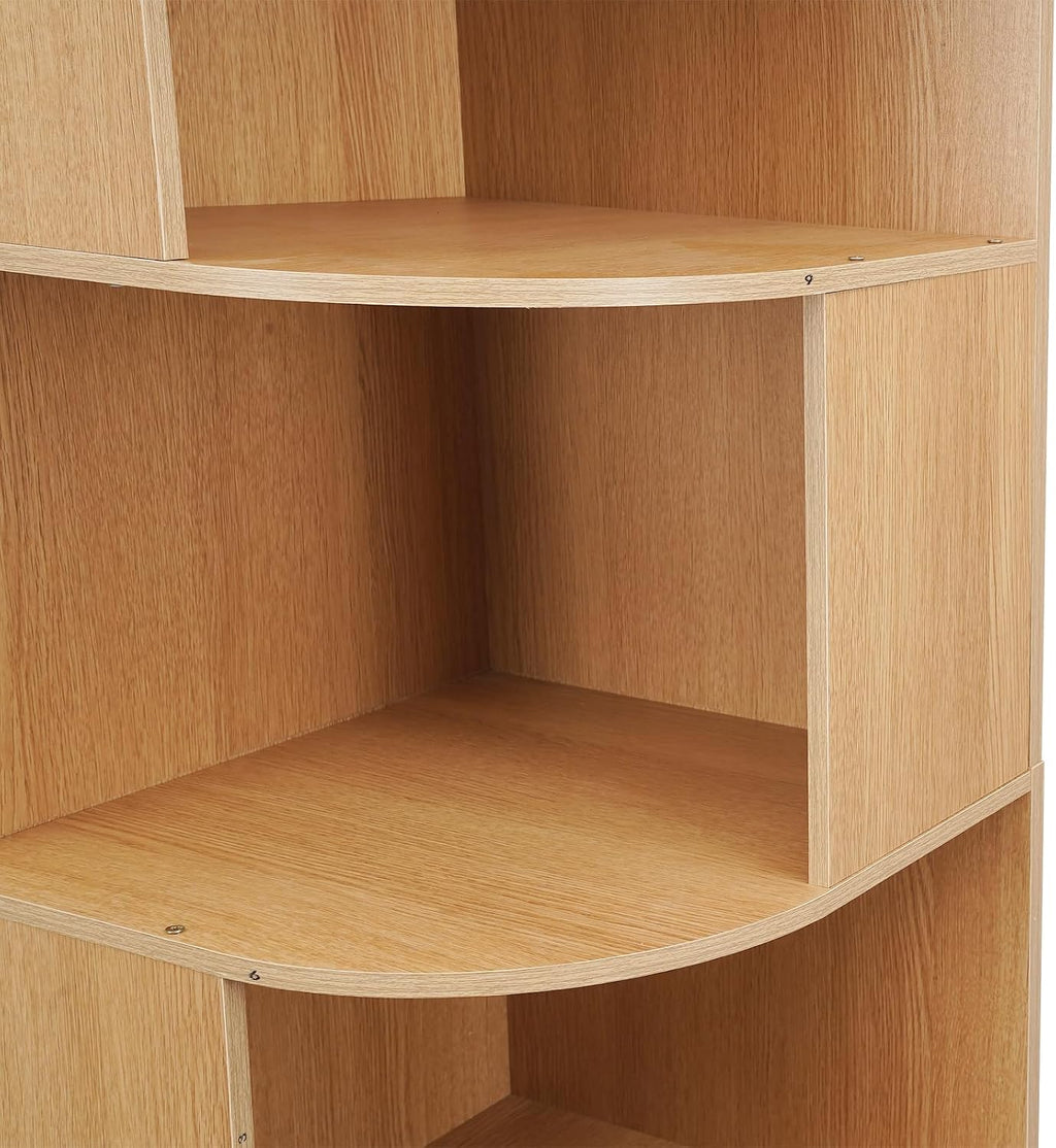 6 Tier Bookshelf Tower, 69.29'' Tall Floor-Standing Bookcase Display Cabinet, Wood Corner Book Shelf Organizer, Standing Bookshelf for Bedroom, Living Room, Study Room (Log Color)