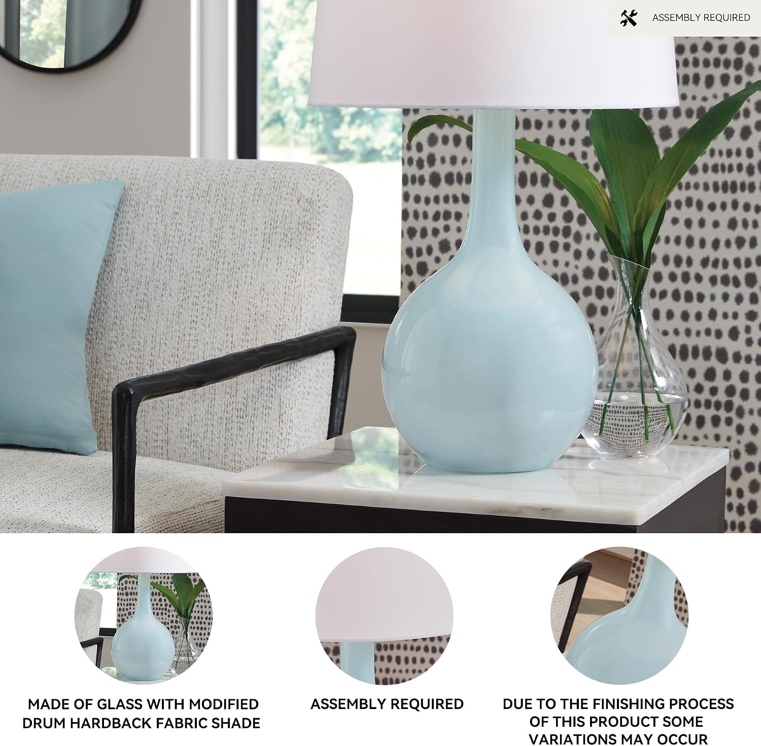 Signature Design by Ashley Rylanton Coastal Glass Table Lamp with 3-Way Switch, Light Blue