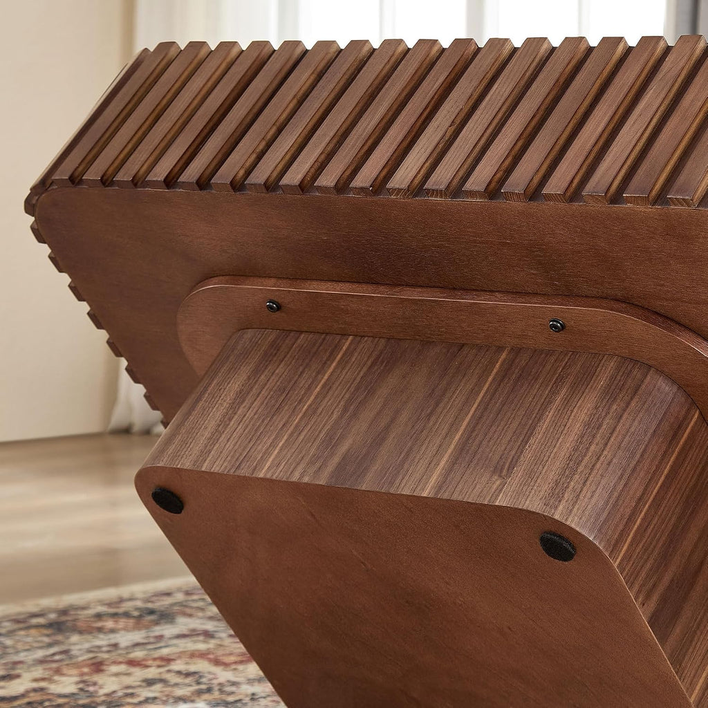 KEIKI 32' Handcraft Drum Square Wooden Coffee Table with Sturdy MDF Pedestal, Modern Style Solid Wood Relief Coffee Table, Easy Assembly, for Living Room, Bedroom, Reception Room, Walnut