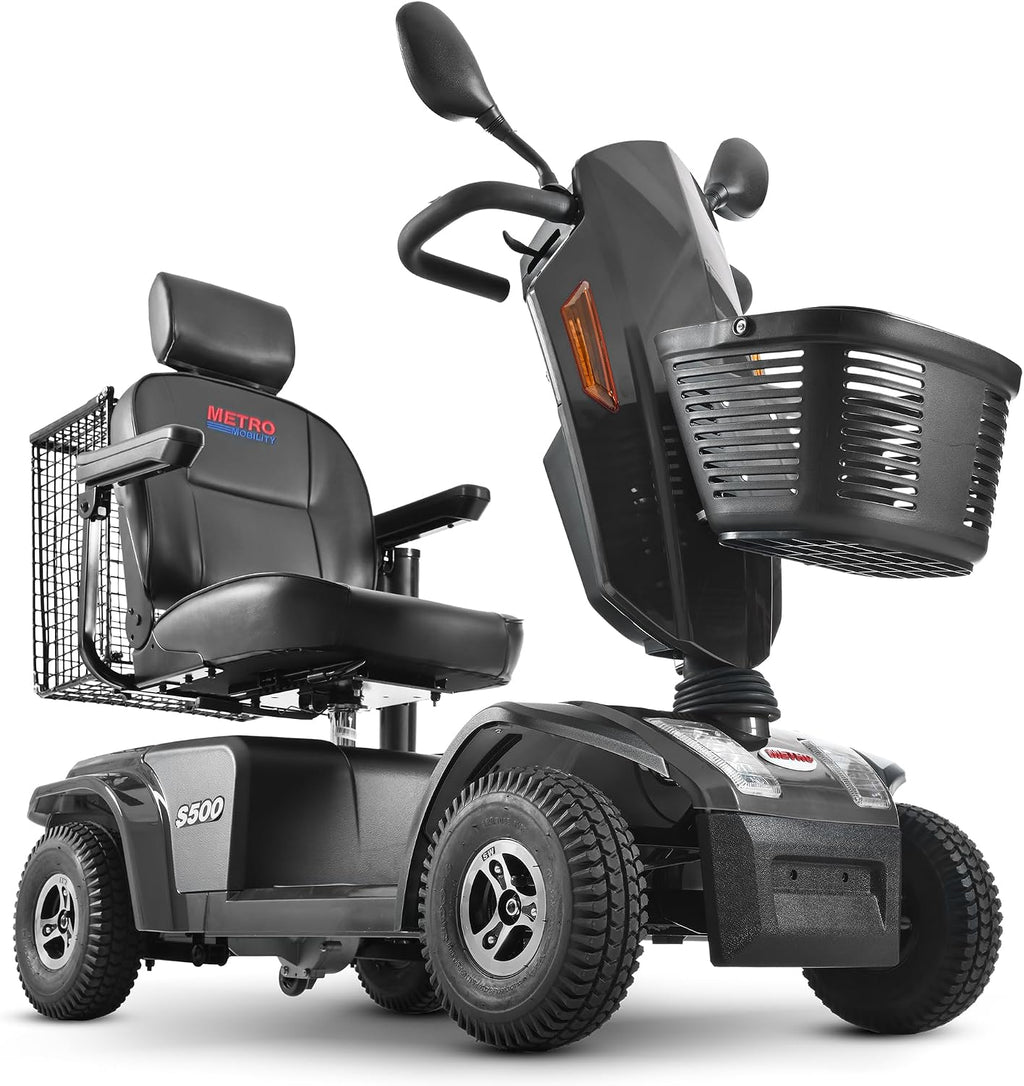 S500 4-Wheel Electric Mobility Scooter, Long-Range 52Ah Battery Up to 25 Miles, 500W Heavy-Duty Motor, 10' Pneumatic Tires, Adjustable Captain Seat, Storage Baskets for Seniors, Gloss Black