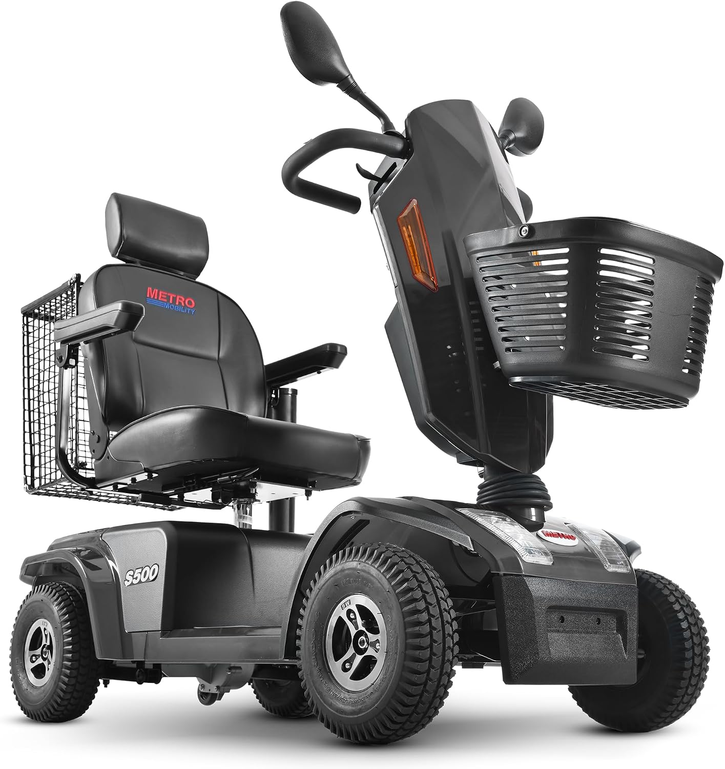 S500 4-Wheel Electric Mobility Scooter, Long-Range 52Ah Battery Up to 25 Miles, 500W Heavy-Duty Motor, 10' Pneumatic Tires, Adjustable Captain Seat, Storage Baskets for Seniors, Gloss Black