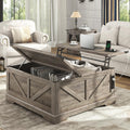 Hlivelood 40' Large Farmhouse Lift Top Coffee Table with Power Outlets and Large Hidden Storage, Square Wood Living Room Tables, Multi-Function Lift Wooden Barn Door Center Table, Grey