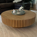 35.43'' Wood Round Coffee Table Modern Coffee Table for Living Room, Contemporary Circle Fluted Drum Pedestal Style, Easy Assembly, Oak(ø35.43'' x 13.77'')