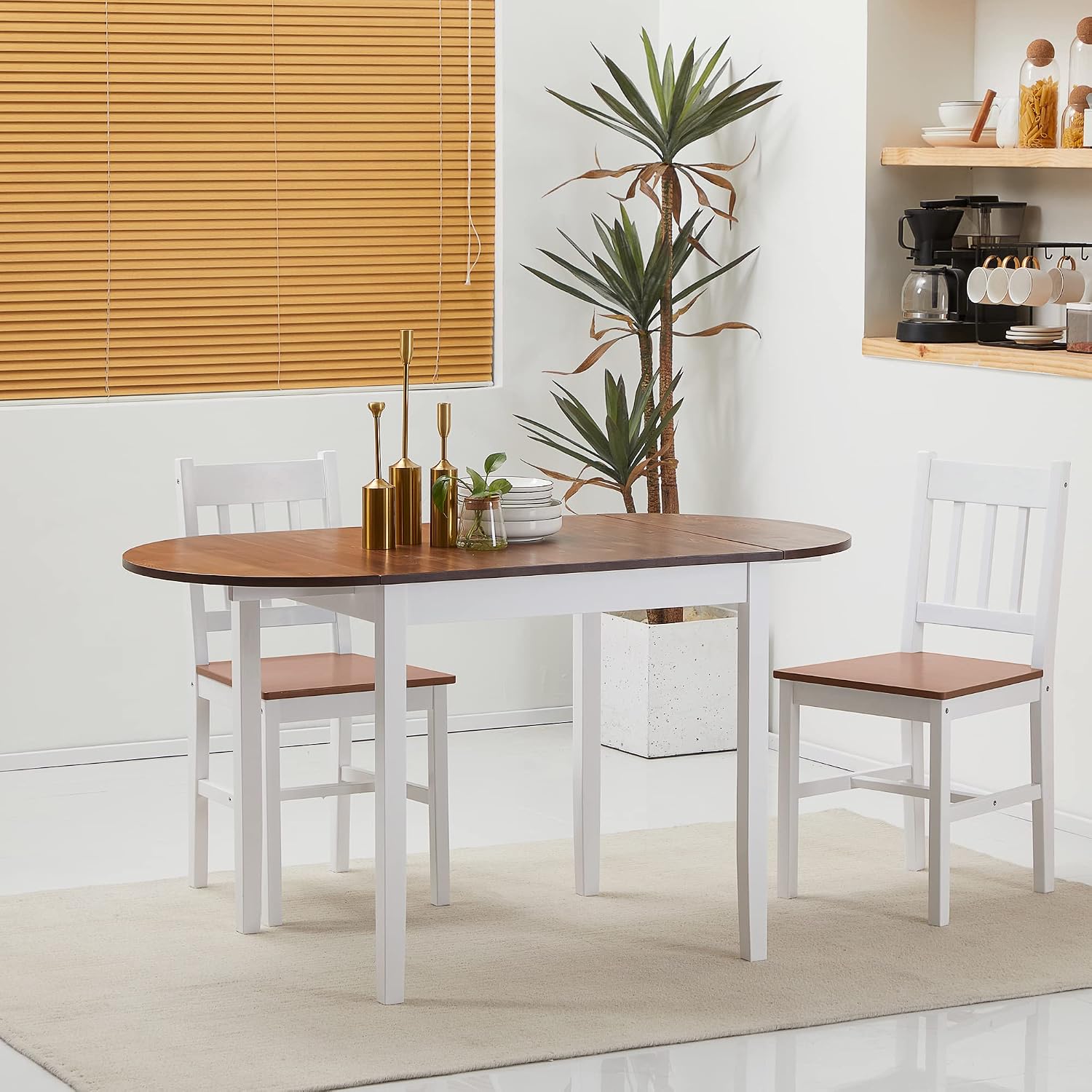 HOMCOM 55' Solid Wood Kitchen Table for 4-6 People, Oval Drop Leaf Tables for Small Spaces, Folding Dining Table, Brown