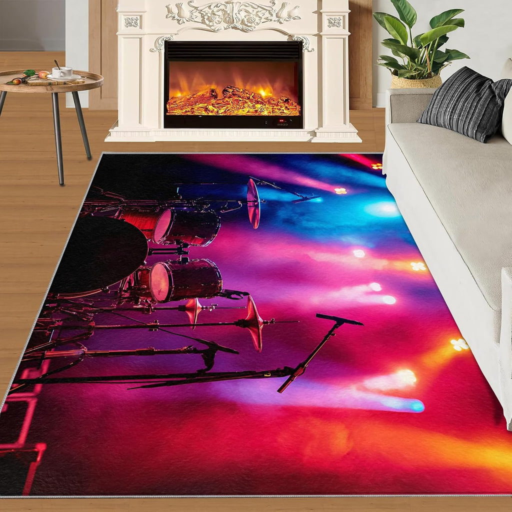 Drum Set Rugs for Music Room - 6x9 Rug, Drums Rug, Musical Instrument Washable Area Rugs for Bedroom, Musical Carpet, Boys Room Carpet - Drums Home Decor & Gift