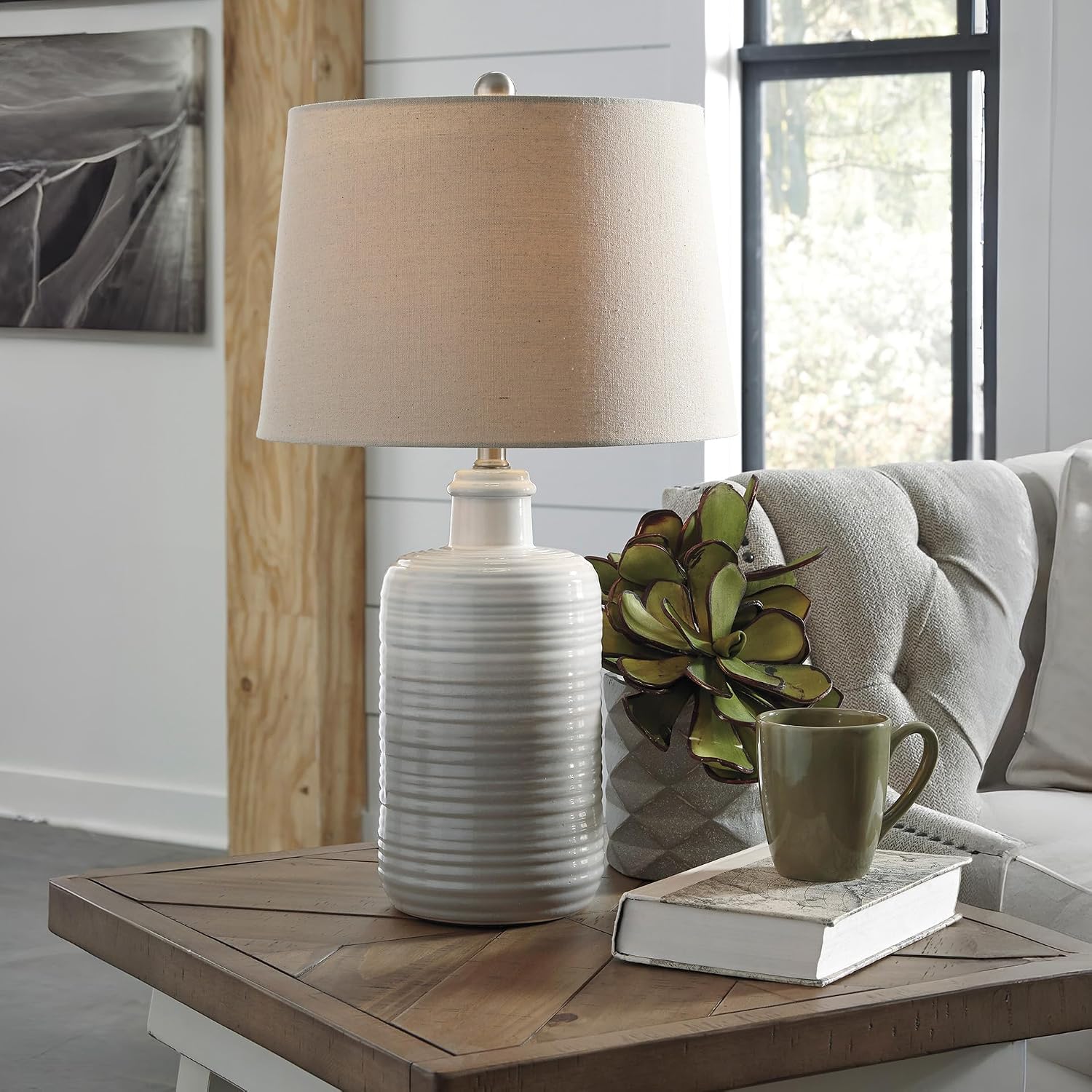 Signature Design by Ashley Marnina 25.5' Neutral Ceramic Table Lamp Set, 2 Count, Taupe