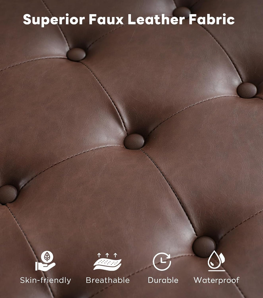 Tbfit 30' Large Square Ottoman Coffee Table with Storage, Oversized Tufted Upholstered Ottomans Bench with Solid Wood Legs for Living Room, Dorm, Leather Foot Stool for Couch Sofa Toy Box, Brown