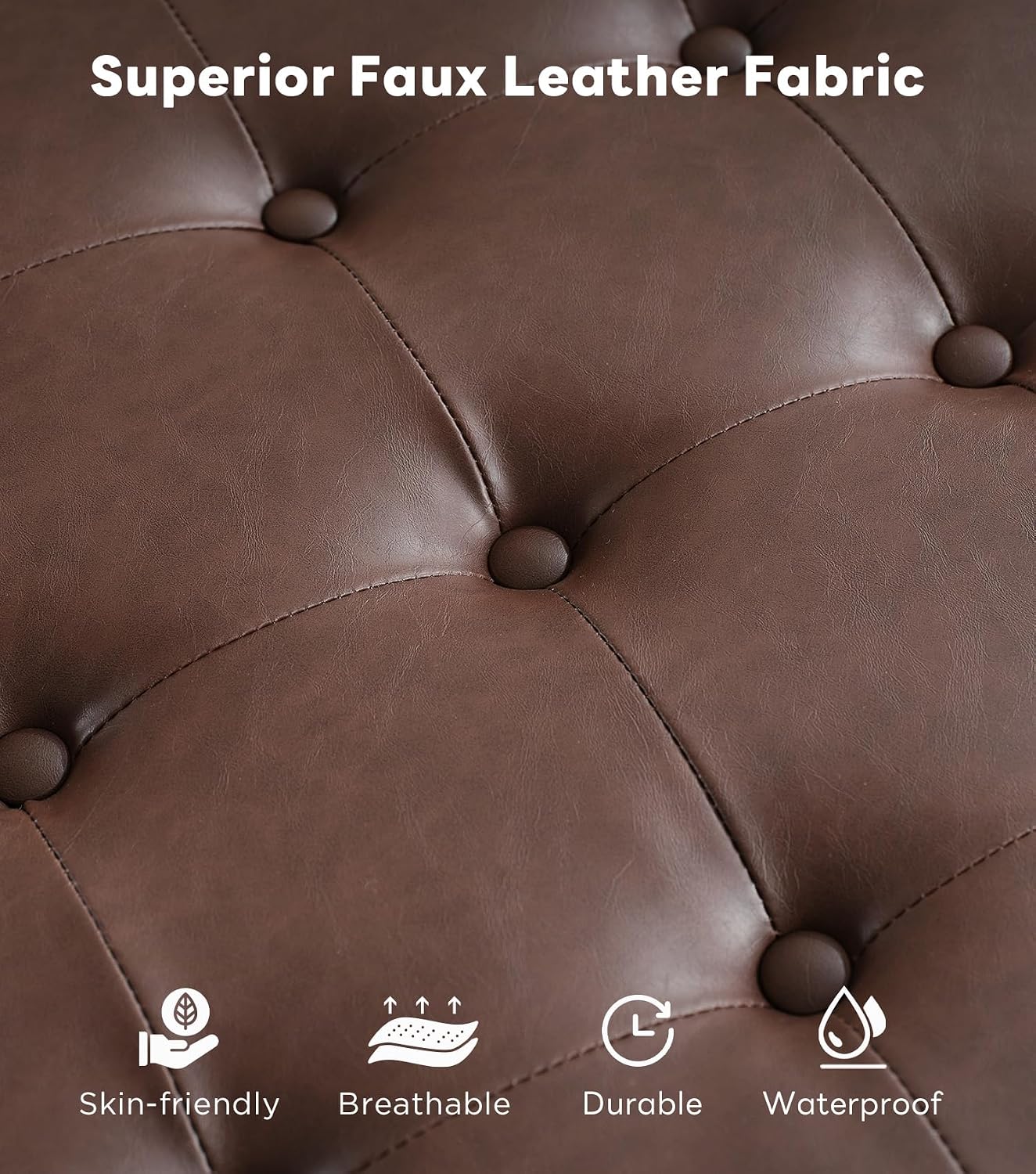 Tbfit 30' Large Square Ottoman Coffee Table with Storage, Oversized Tufted Upholstered Ottomans Bench with Solid Wood Legs for Living Room, Dorm, Leather Foot Stool for Couch Sofa Toy Box, Brown
