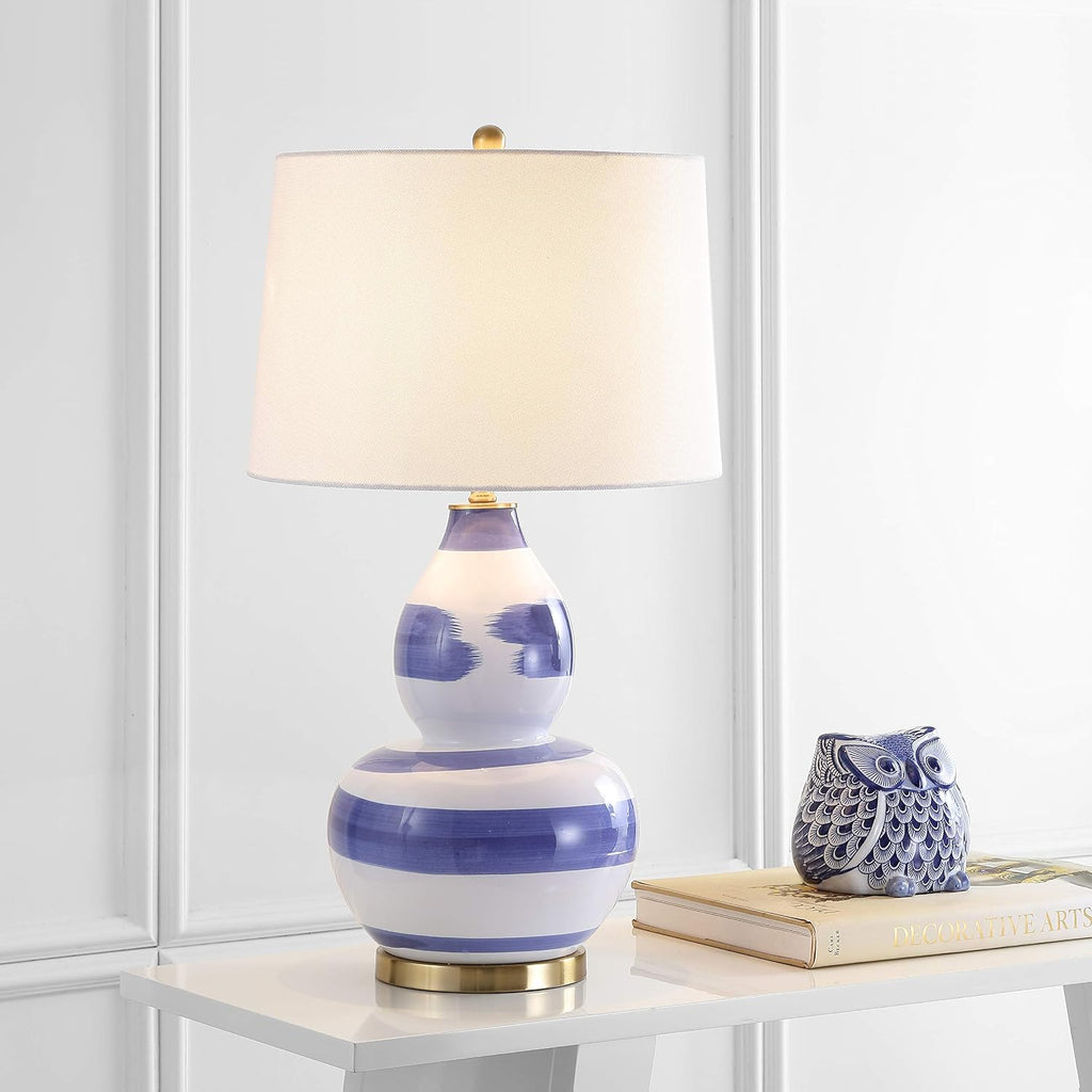SAFAVIEH Lighting Collection Aileen Abstract Blue/ Gold Brushstroke 33-inch Bedroom Living Room Home Office Desk Nightstand Table Lamp (LED Bulb Included)