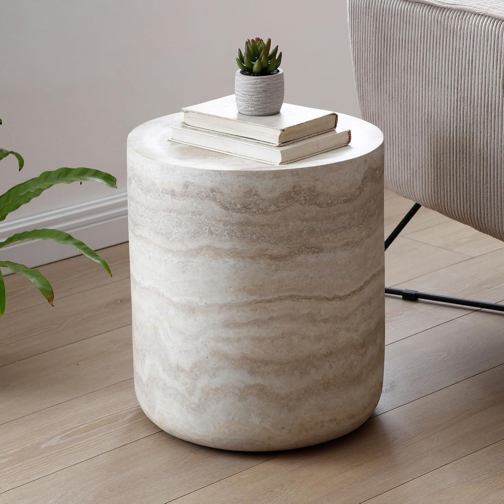 JUSTONE 15.74 ''Round Coffee Tables for Living Room, Faux Mars Pattern Modern Minimalist Side Tables Accent End Table End Table for Apartment,Office,Ø15.74'' x 17.71' H,Marble
