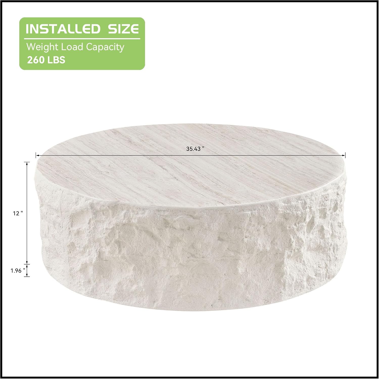 JUSTONE 35.43''Round Coffee Tables for Living Room,Faux Mars Pattern Modern Minimalist Side Tables Accent End Table for Apartment,Office,No Need Assembly,Beige